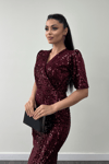 Velvet Sequin Jacket Dress - Claret Red