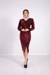 Kadife Payet Ceket Elbise  - Bordo