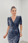 Kadife Payet Ceket Elbise - GRİ