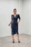 Kadife Payet Ceket Elbise - GRİ