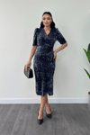 Velvet Sequin Jacket Dress - Navy Blue