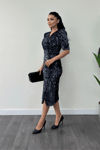 Velvet Sequin Jacket Dress - Navy Blue