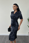 Velvet Sequin Jacket Dress - Navy Blue