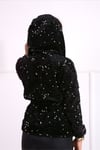 Kadife Payet Kapişonlu İpli Sweat -Siyah