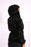 Kadife Payet Kapişonlu İpli Sweat -Siyah