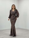 Kadife Payet Kumaş Balık Elbise - BRONZ