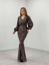 Kadife Payet Kumaş Balık Elbise - BRONZ