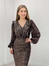 Kadife Payet Kumaş Balık Elbise - BRONZ