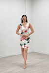 Thick Strap Rose Figured Dress - White