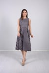 Kareli Kumaş Midi Elbise - KREM RENGİ