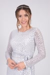 Kareli Payet Balık Abiye Elbise - Beyaz