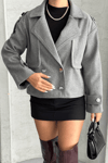 Kaşe Kumaş Bomber Mont - GRİ