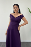 Boat Neck Flared  Dress - Eggplant Color