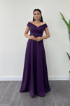 Boat Neck Flared  Dress - Eggplant Color