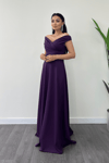 Boat Neck Flared  Dress - Eggplant Color