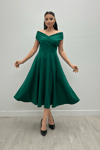 Boat Neck Midi Dress - Emerald Green