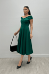 Boat Neck Midi Dress - Emerald Green