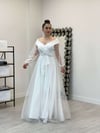 Kayık Yaka Tül Elbise - BEYAZ