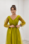 Kayık Yaka Tül Elbise - SARI