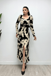 Crinkle Fabric Belted Dress    - Cream