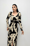Crinkle Fabric Belted Dress    - Cream