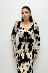 Crinkle Fabric Belted Dress    - Cream