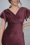 Kolları ve Eteği Fırfır Detaylı Simli Elbise - Bordo