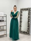 Kolu Beli Boncuk Detaylı Elbise - ZÜMRÜT YEŞİL