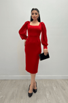 Crepe Fabric Sweetheart Neckline Pencil Dress - RED