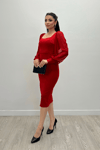 Crepe Fabric Sweetheart Neckline Pencil Dress - RED