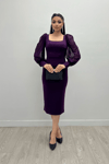 Crepe Fabric Sweetheart Neckline Pencil Dress - EGGPLANT PURPLE