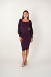 Crepe Fabric Sweetheart Neckline Pencil Dress - EGGPLANT PURPLE