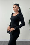فستان سمك بحزام من قماش الكريب - الأسود
