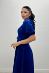 Crepe Fabric Belt Detailed Dress - Sax Blue