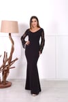 KREP Kumaş Kol FLOK Abiye Elbise - Siyah