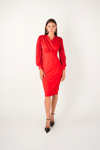 Crepe Fabric Sleeve Tulle Pencil Dress - RED
