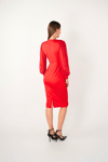 Crepe Fabric Sleeve Tulle Pencil Dress - RED