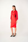 Crepe Fabric Sleeve Tulle Pencil Dress - RED
