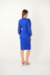 Crepe Fabric Sleeve Tulle Pencil Dress - SAKS BLUE