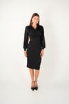 Crepe Fabric Sleeves Tulle Pencil Dress - Black