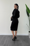 Crepe Fabric Sleeves Tulle Pencil Dress - Black