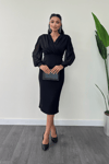 Crepe Fabric Sleeves Tulle Pencil Dress - Black