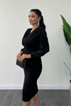 Crepe Fabric Sleeves Tulle Pencil Dress - Black