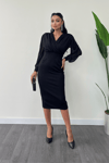 Crepe Fabric Sleeves Tulle Pencil Dress - Black