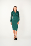 Crepe Fabric Sleeve Tulle Pencil Dress - EMERALD GREEN