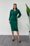 Crepe Fabric Sleeve Tulle Pencil Dress - EMERALD GREEN