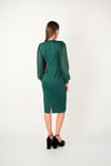 Crepe Fabric Sleeve Tulle Pencil Dress - EMERALD GREEN