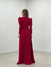 Crepe Fabric Double Breasted Collar Flared Dress - RED