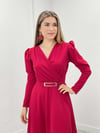 Crepe Fabric Double Breasted Collar Flared Dress - RED