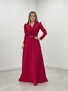 Crepe Fabric Double Breasted Collar Flared Dress - RED